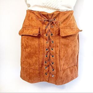 Faux Suede Lace-Up Sexy Cavegirl Tarzan Skirt Sz M